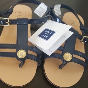 Janie and jack NWT size 7 navy sandals gold JJ